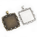 Ornate Square Cabochon Pendant Bezel Settings in Two Finishes view 5