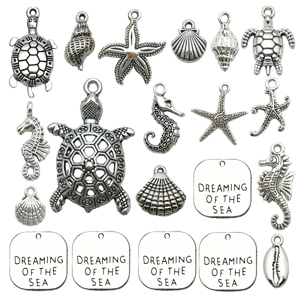 Antique Silver Zinc Alloy Turtle Conch Starfish Ocean Charm Pendants for DIY Jewelry