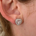 Silver Tone Double Halo Heart Crystal Stud Earrings view 3