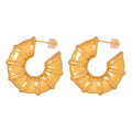 C-Shape Bamboo Segment Hoop Earrings Gold Steel Tone view 5