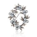 Gold Tone Floral Wreath Wreath Pearl Look Two Designs Metal Brooch Pin view 6