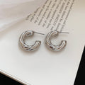 Chunky C Hoop Stud Earrings in Ten Textured Styles view 10