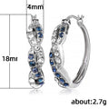 Blue and Clear Stone Wavy Silver Tone Hoop Earrings view 2