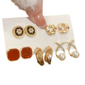 Gold Multi Pair Stud Earring Set Flower Pearl Hoop Cross view 5