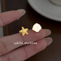 Gold Tone White Shell And Starfish Asymmetric Stud Earrings view 3