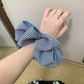 Blue Gingham Flower Petal Lace Edge Scrunchie Hair Tie view 3