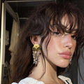Gold Disc Multicolor Beaded Fringe Statement Earrings view 2