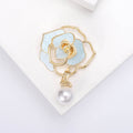Camellia Pearl Drop Brooch Enamel Openwork Four Color Pin view 3
