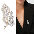 Slender Crystal Leaf Spray Brooch With Tiny Flower Accent view 2