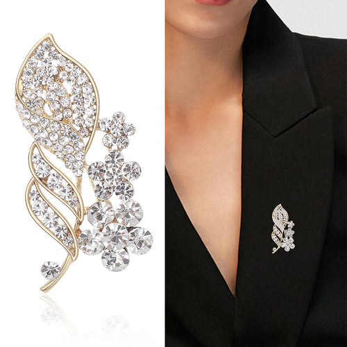 细长水晶叶枝胸针 shown in product view 2 with visible metal and stone details