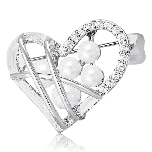 Pearl Openwork Heart Brooch styled product view