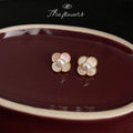 Gold Mother of Pearl Quatrefoil Flower Pearl Center Studs view 3