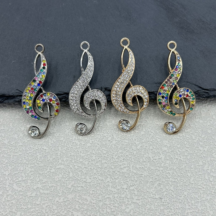 Pave Rhinestone Treble Clef Music Note Charm Pendant