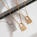 Heart Padlock Zircon Pendant Necklace Gold Or Steel Tone view 1