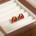 Red Pomegranate Crystal Look Gold Small Stud Earrings view 3