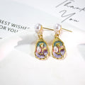 Gold Irregular Enamel Floral Pearl Drop Earrings 10 Styles view 3