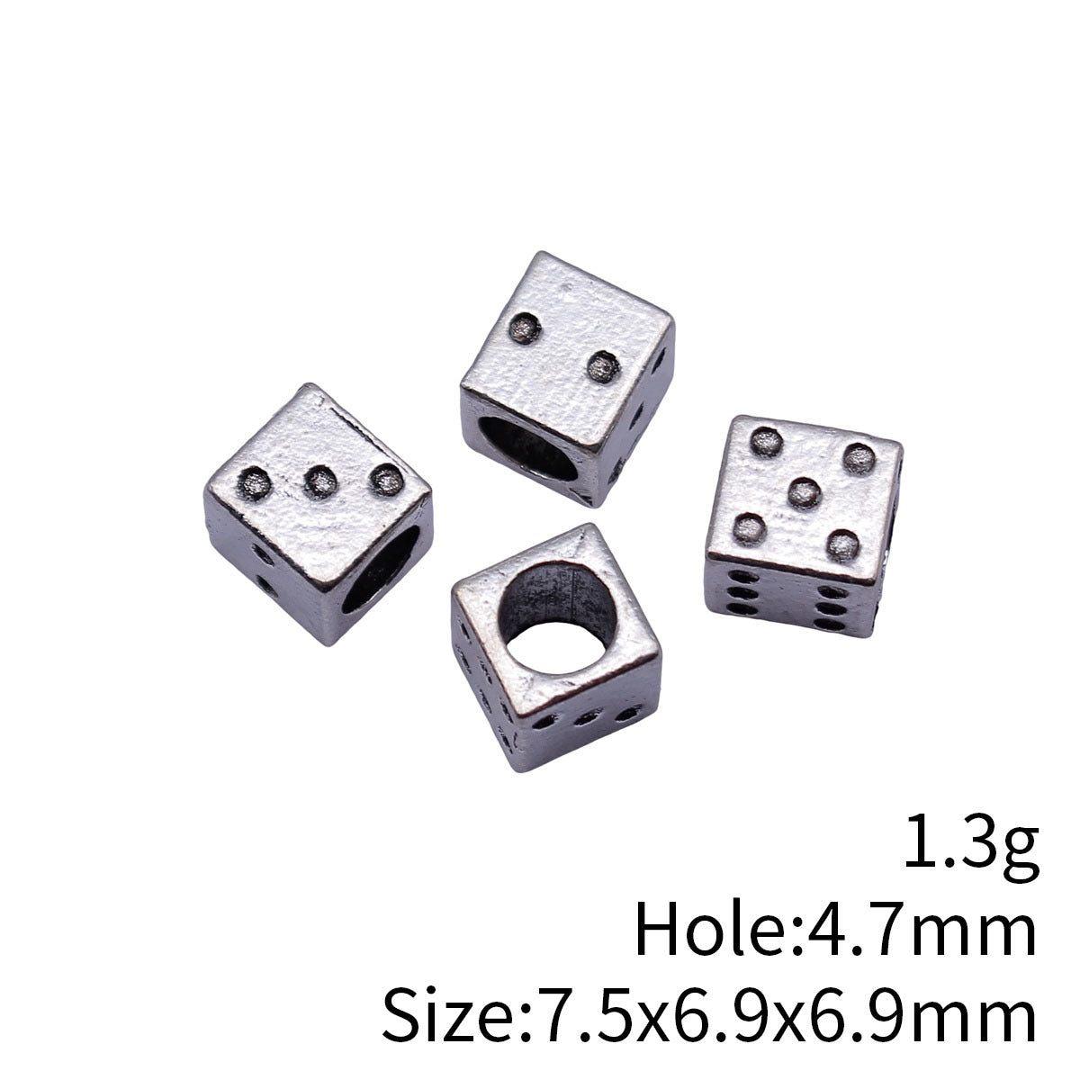 7.5x6.9x6.9mm 1.3g Antique Silver Tone Zinc Alloy Dice Large Hole Beads for DIY Bracelet Jewelry