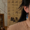 Asymmetric Blue Enamel Floral Drop Earrings Statement Jewelry Design view 4