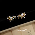 Gold Firework Pearl Crystal Starburst Stud Earrings Pair view 4