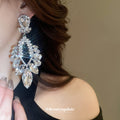 Silver Tone Crystal Geometric Drop Stud Earrings With Decorative Metal Accents view 4