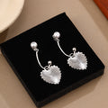 Silver Heart Ray and Pearl Look Ball Stud Earrings view 2