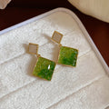 Gradient Square Resin Stud Earrings In Brown And Green view 7
