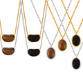 Tiger Eye Black Stone Oval Bean Pendant Necklaces Gold Steel view 5