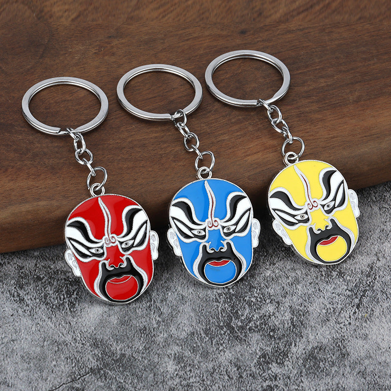 Chinese Opera Mask Zinc Alloy Keychain Gift Accessory