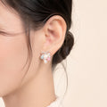 Pastel Bead and Pearl Look Bow Cluster Stud Earrings view 2