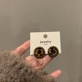 Olive Brown Leopard Round Stud Earrings Fashion Jewelry view 2