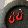 Sculptural Open Loop Stud Earrings in Burgundy and Silver Tone view 3