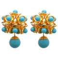 Blue Beaded Gold Tone Floral Cluster Stud Earrings view 5