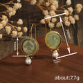 Gold Tone Green Leaf Intaglio Round Drop Earrings with Pearl view 4
