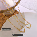 Mother Of Pearl Heart Pendant Paperclip Chain Gold Or Steel view 2