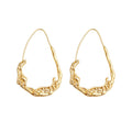 Gold Textured Wrinkle Irregular Teardrop Open Hoops view 5