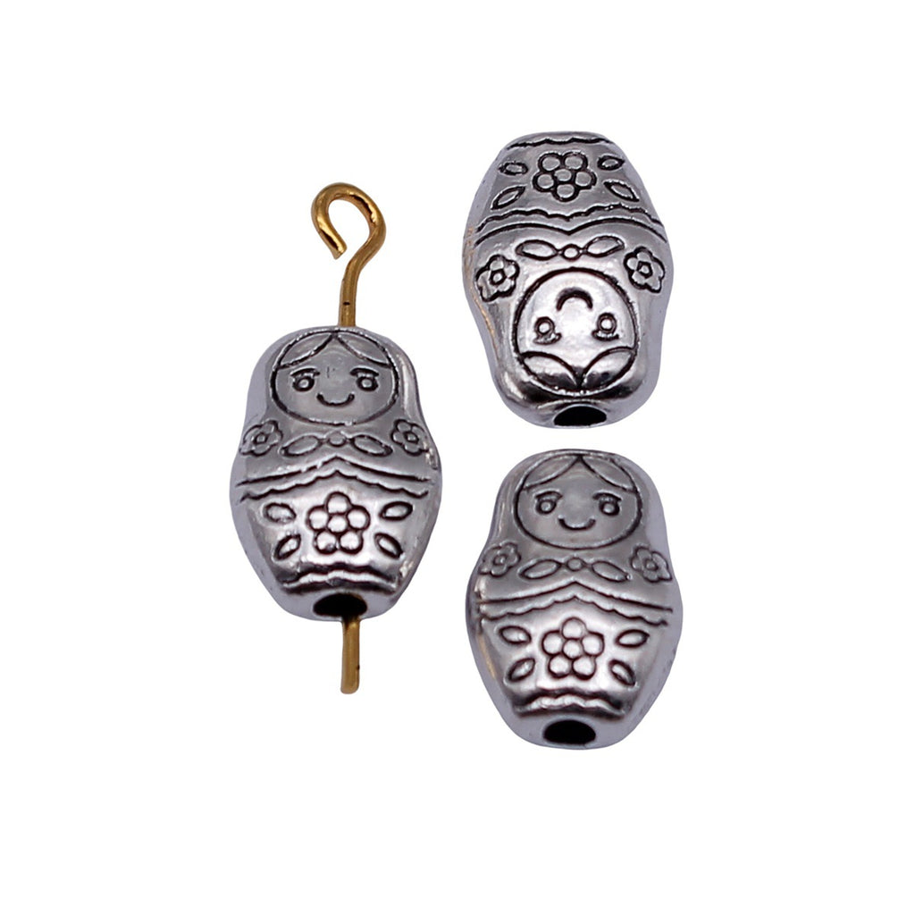 12x8.4x5.1mm 1.6g Antique Silver Zinc Alloy Russian Doll Loose Metal Double Sided Beads for Bracelet Necklace DIY Jewelr
