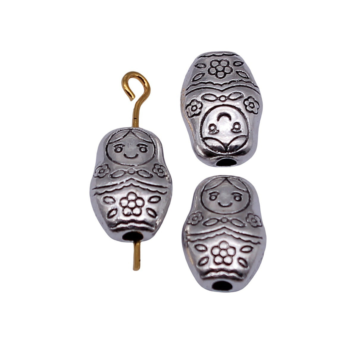 12x8.4x5.1mm 1.6g Antique Silver Zinc Alloy Russian Doll Loose Metal Double Sided Beads for Bracelet Necklace DIY Jewelr