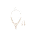 Silver Pearl Crystal Flower Necklace Earring Jewelry Sets view 5