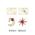 Gold Tone Pink Stone Sun And Moon Asymmetric Stud Earrings view 3