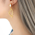 White Shell Heart Stud Open Wire Heart Drop Earrings Gold Steel view 4