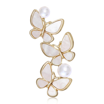 Three Mother of Pearl Butterfly Brooch Gold Pearls