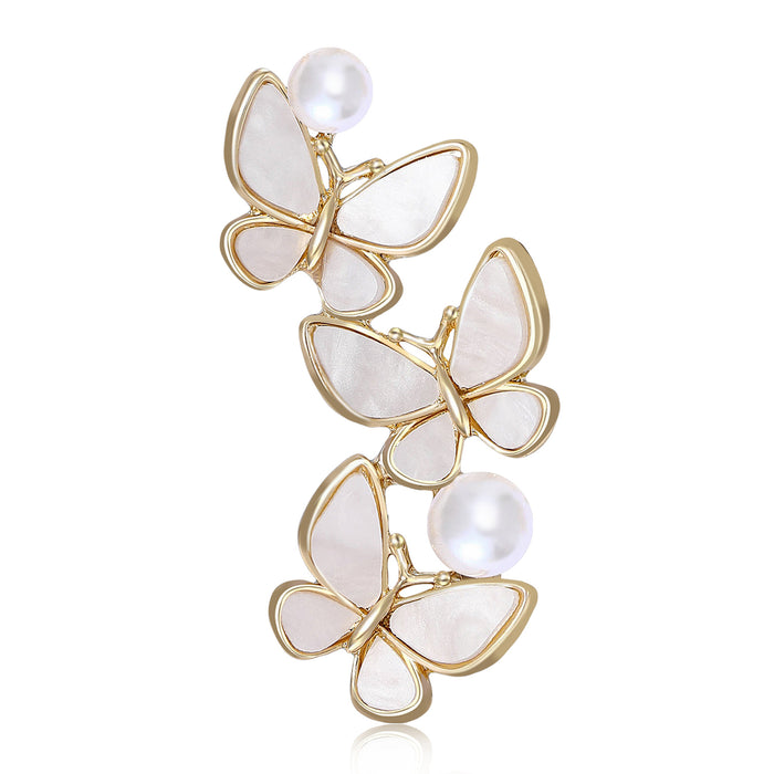 Three Mother of Pearl Butterfly Brooch Gold Pearls