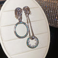 Asymmetric Circle Crystal Drop Earrings in Two Metal Tones view 7