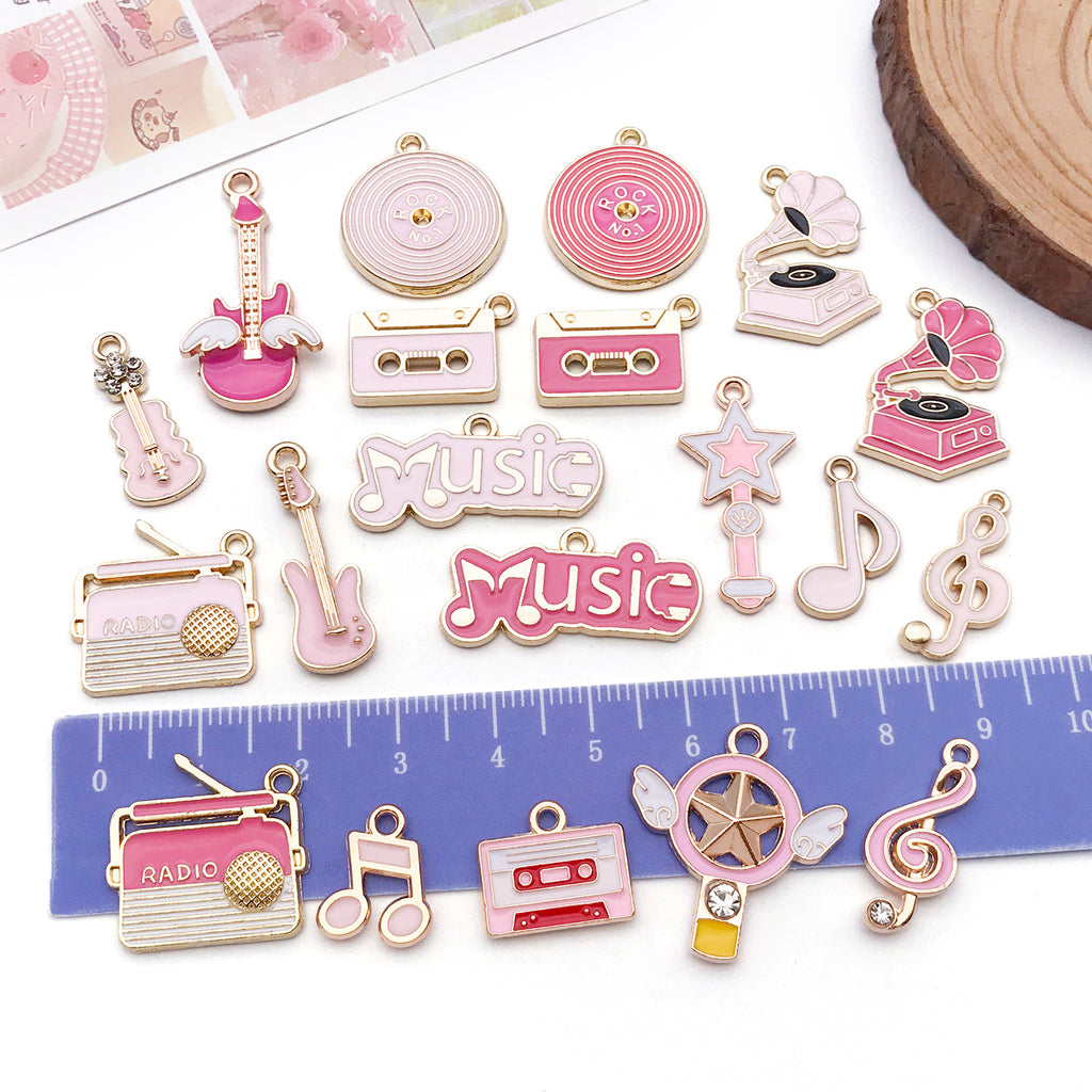 Pink Enamel Zinc Alloy Music Note Piano Guitar Charm Pendant for Keychain Bracelet Necklace Making