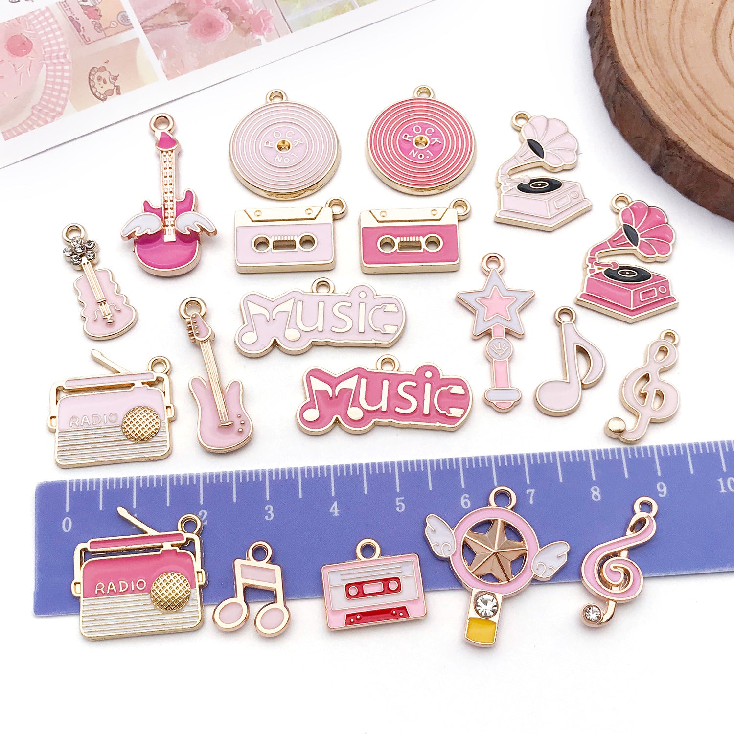 Pink Enamel Zinc Alloy Music Note Piano Guitar Charm Pendant for Keychain Bracelet Necklace Making