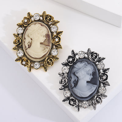 Cameo Rose Frame brooch shown from the front