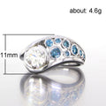 Silver Teardrop Blue Clear Bubble CZ Band Ring Style view 5