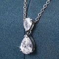 Silver Tone Double Teardrop Clear Stone Pendant Necklace view 3