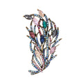 Blue Silver Tone Feather Openwork Crystal Metal Brooch Pin view 1