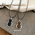Black Cord Double Gourd Pendant Necklace in Black and Brown view 1